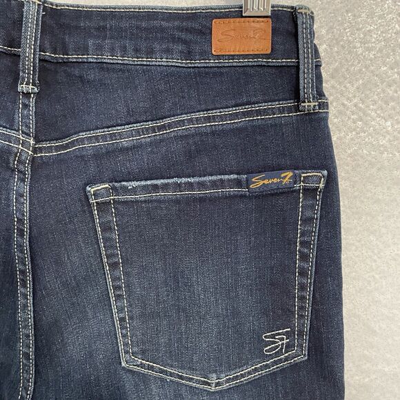 Seven7 Fashion Jeans Size 6 Blue Dark Wash Denim Stretch Straight Crop Raw Hem - Picture 5 of 11